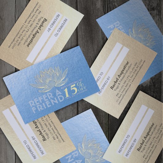 Instructeur voor YOGA Meditation Gold Lotus Referr Aanbevelingskaartje