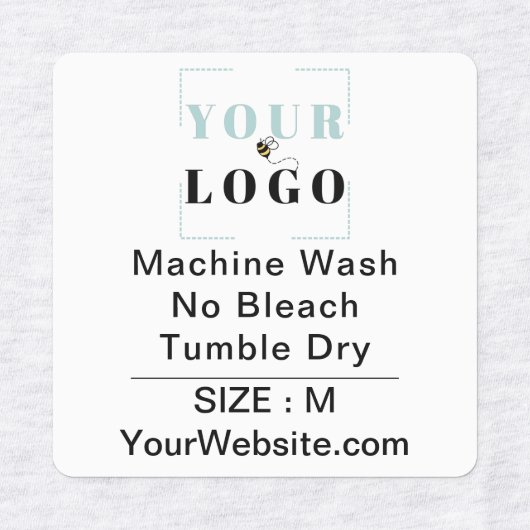 Instructies en grootte vierkant wit kleding labels (Design 2)