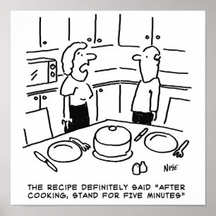 Instructies ontvangen na koken in een keuken poster