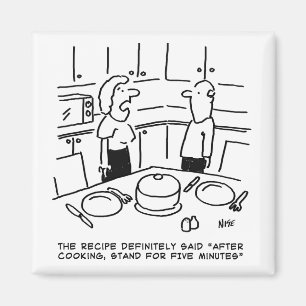 Instructies ontvangen. Thuiskoken in een keuken Magneet