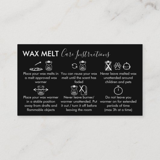 Instructies voor Black Wax Melt Visitekaartje (Achterkant)