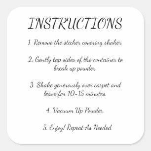 Instructies voor deodorizer voor tapijt vierkante sticker