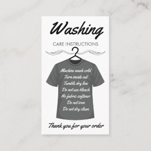 Instructies voor het wassen van shirts voor klante visitekaartje