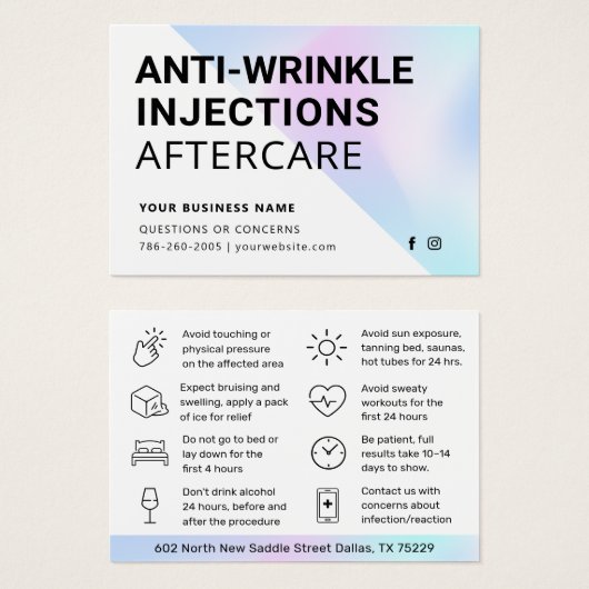 Instruction de carte anti-Wrinkle (Devant & derrière)