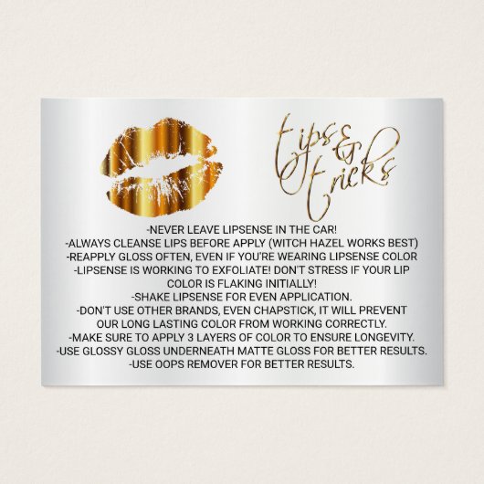 Instructions d'application de lèvres d'or (Dos)