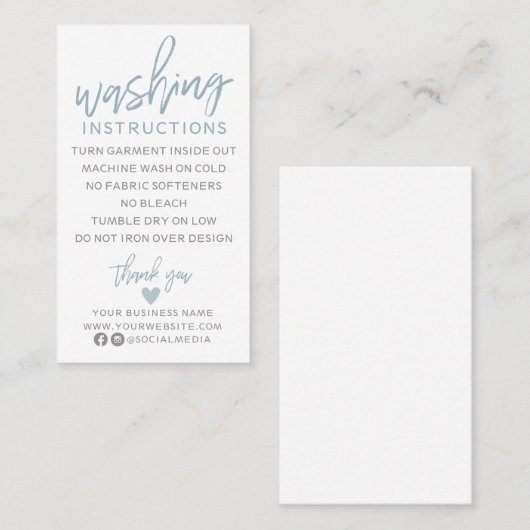 Instructions de lavage moderne Carte de visite (Devant / Derrière)