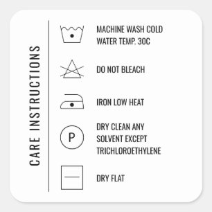 Instructions de soins Vêtements Stickers Carré de 
