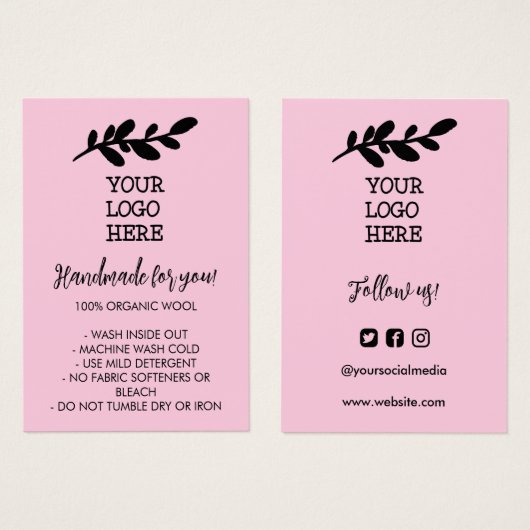 Instructions pour le lavage à la main rose Logo de (Devant & derrière)