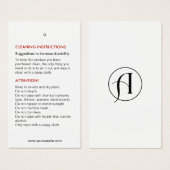 Instructions pour le nettoyage Carte d'étiquette H (Devant & derrière)
