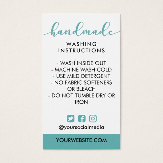 Instructions turquoises pour le lavage artisanal m (Devant)