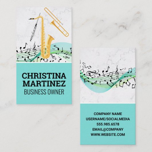 Instruments de musique | Carte de visite de notes  (Devant / Derrière)