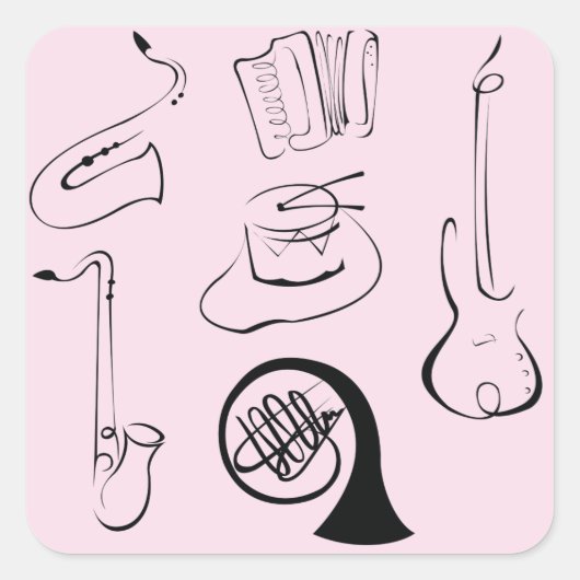 Instruments De Musique Sur Sticker Carré Rose (Devant)