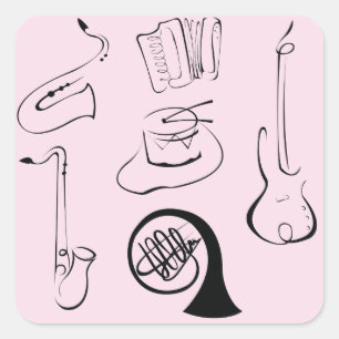 Instruments De Musique Sur Sticker Carré Rose