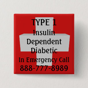 Insulineafhankelijke type 1 diabeticum vierkante button 5,1 cm