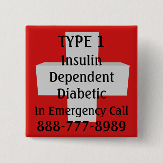 Insulineafhankelijke type 1 diabeticum vierkante button 5,1 cm