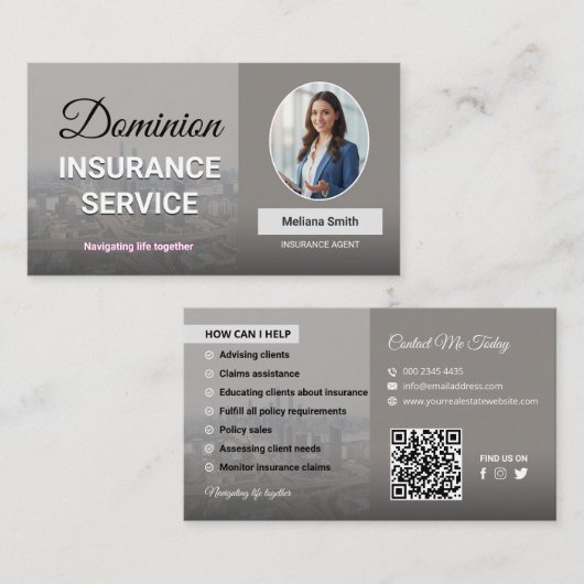 Insurance Agency, Insurance Agent, Broker, Adviser Visitekaartje (Voorkant / Achterkant)