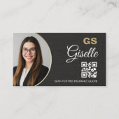 Insurance Agent Linen Black Photo QR Code Visitekaartje (Voorkant)