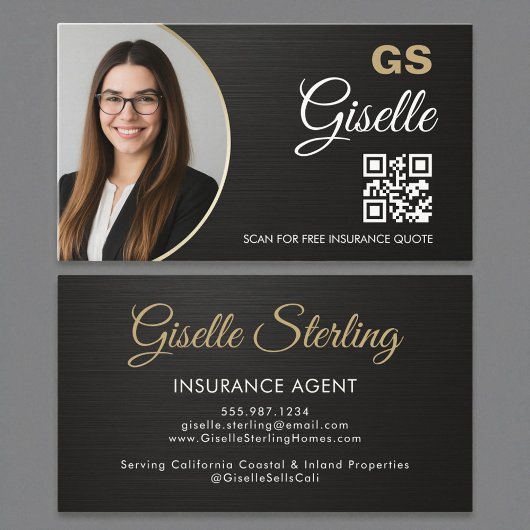Insurance Agent Metallic Black Photo QR Code  Visitekaartje