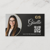 Insurance Agent Metallic Black Photo QR Code  Visitekaartje (Voorkant)