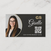Insurance Agent Slate Stone Black Photo QR Code Visitekaartje (Voorkant)