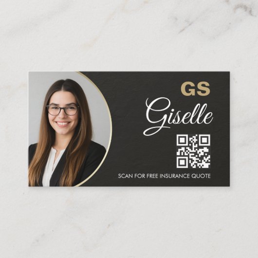 Insurance Agent Slate Stone Black Photo QR Code Visitekaartje (Voorkant)