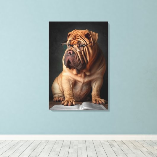 Intelligente Shar Pei hond met boekontwerp Canvas Afdruk (Insitu (Houten vloer))