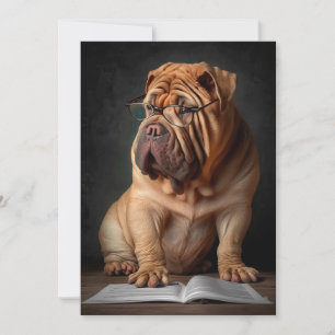 Intelligente Shar Pei-hond met Boekontwerp Kaart