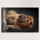 Intelligente Shar Pei hond met boekontwerp Legpuzzel (Horizontaal)