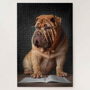 Intelligente Shar Pei hond met boekontwerp Legpuzzel