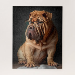 Intelligente Shar Pei hond met boekontwerp Legpuzzel