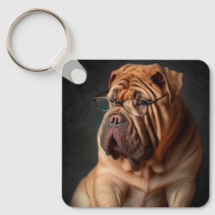 Intelligente Shar Pei hond met boekontwerp Sleutelhanger