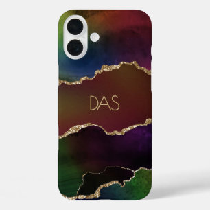 Intense Agate   Donkere Moody Rainbow-monogram iPhone 16 Plus Hoesje