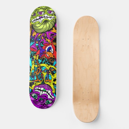 Intense Dag Glo Art Psycho Gekke Waanzinnige Graph Skateboard (Voorkant)