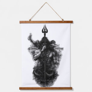 Intense Heer Shiva Trishul Om Namah Shivaya Kunst Hangend Wandkleed