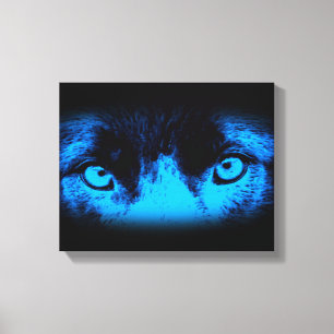 Intense hondenogen in blauwe Abstracte kunst Canvas Afdruk