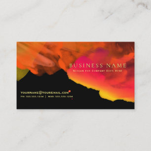 Intense Vuur Oranje Roze Waterverf op Zwart Visitekaartje