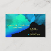 Intensieve Oceaan Blauwgroene Waterverf op Zwart Visitekaartje (Achterkant)