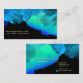 Intensieve Oceaan Blauwgroene Waterverf op Zwart Visitekaartje (Voorkant / Achterkant)