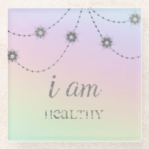 *~ INTENTIE GEZONDHEID Rainbow Glitter Stars Glazen Onderzetter