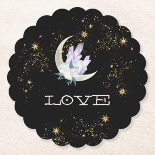 ~* INTENTION LOVE Gold Celestial Crystal Moon Kartonnen Onderzetters