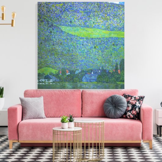 Interactie in Attersee door Klimt,  Art Nouveau Canvas Afdruk (Insitu (Woonkamer))