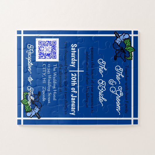 Interactieve uitnodiging voor een blauwe bruiloft legpuzzel (Horizontaal)