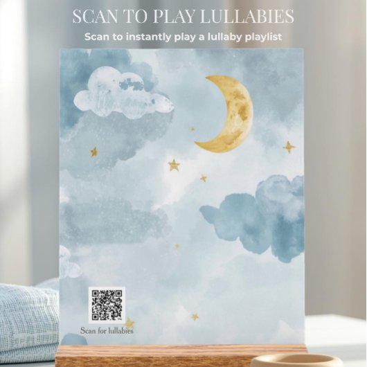 Interactive QR Code Lullaby Blue Watercolor Moon
