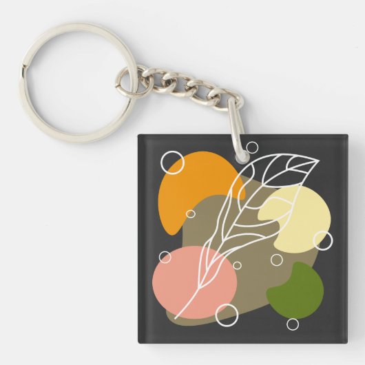 Interessante abstracte plekjes met bladeren sleutelhanger (voorkant)