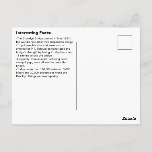 Interessante Brooklyn Bridge feiten Briefkaart (Achterkant)