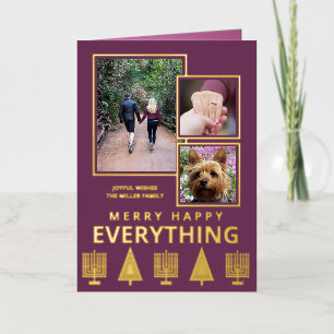 Interfaith 3 Foto Trendy Eenvoudig Paars Goud Folie Feestdagenkaart