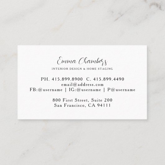 Intérieur Designer Chambre Carte de visite intérie (Dos)