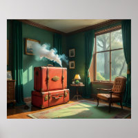 interieur met koffers-trein en rook