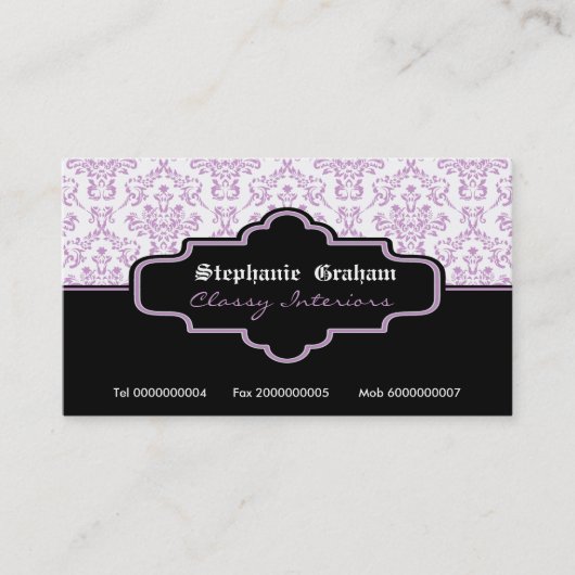 Intérieur noir violet blanc damassé carte de visit (Devant)