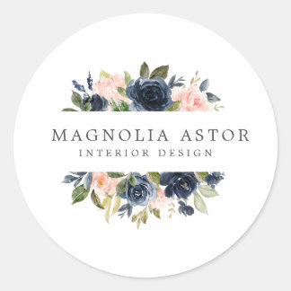 Interieur Ontwerp Bloemen Waterverf Roze Navy Girl Ronde Sticker